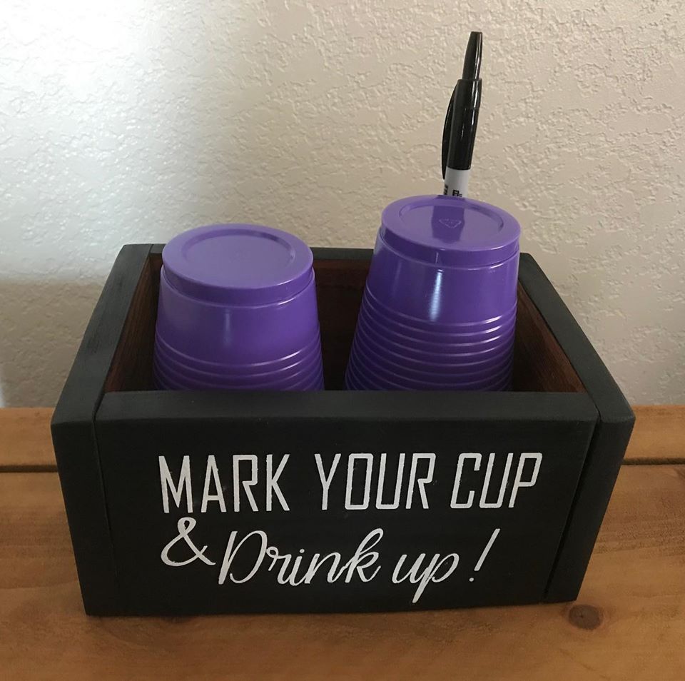 Wood Box Solo Cup Holder with Sharpie Marker