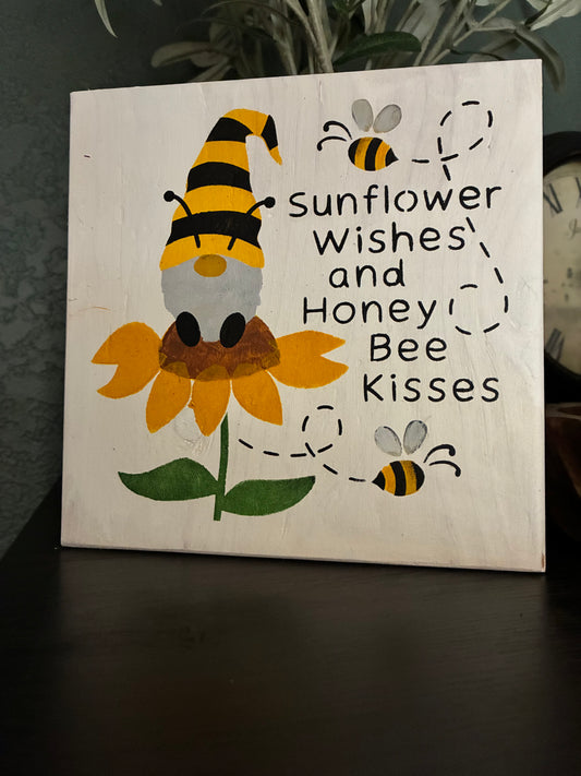 Sunflower and Honey Bee Wood Sign