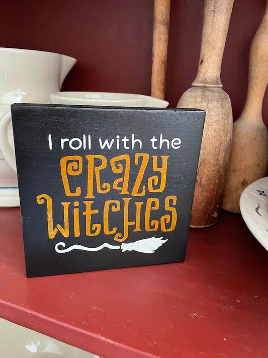 Halloween Witch and Broom Wood Sign