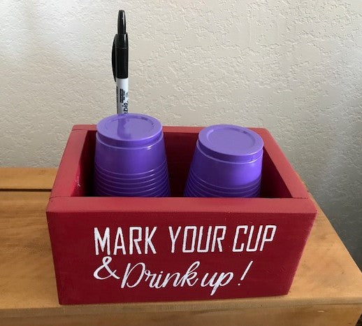 Wood Box Solo Cup Holder with Sharpie Marker